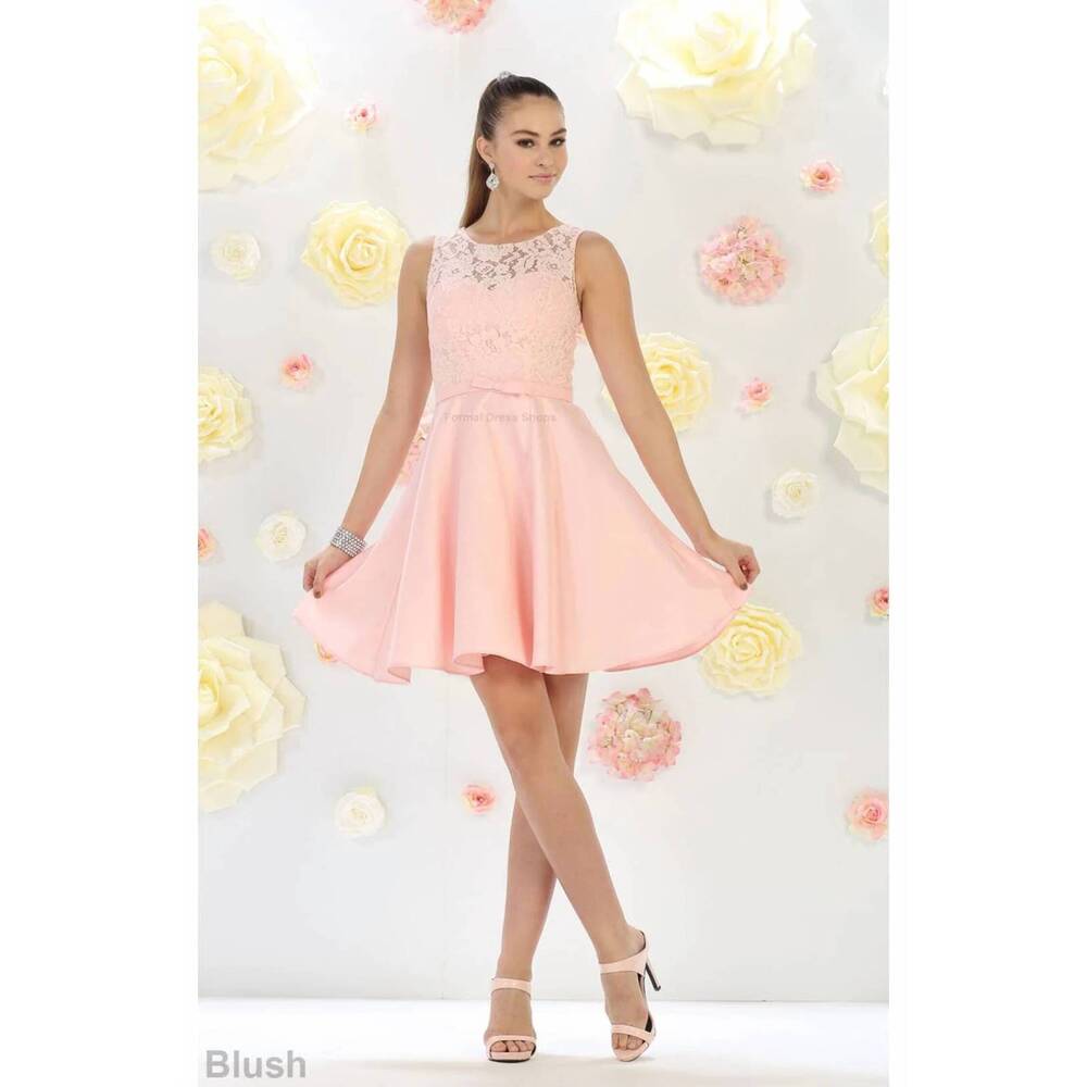 NEW MAY QUEEN COUTURE simple & classy short bridesmaids dress in blush